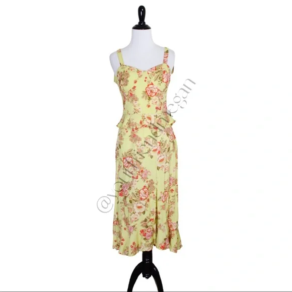 BOG Collective Chartreuse Ladies of the Canyon Midi Dress - Picture 9 of 12